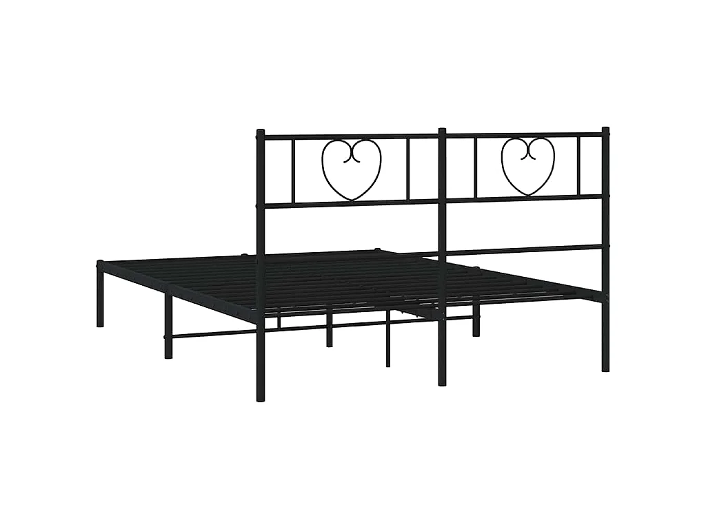 Cadre de lit métal sans matelas et tête de lit noir 160x200 cm