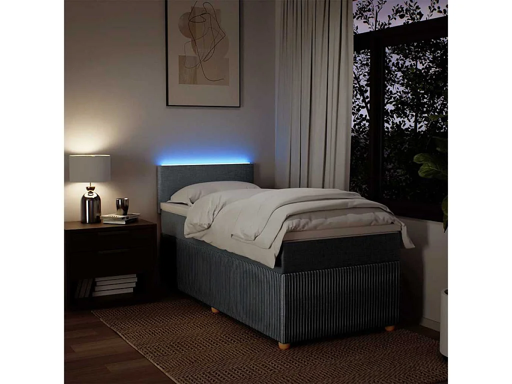 Cama box spring con colchón tela gris claro 100x200 cm