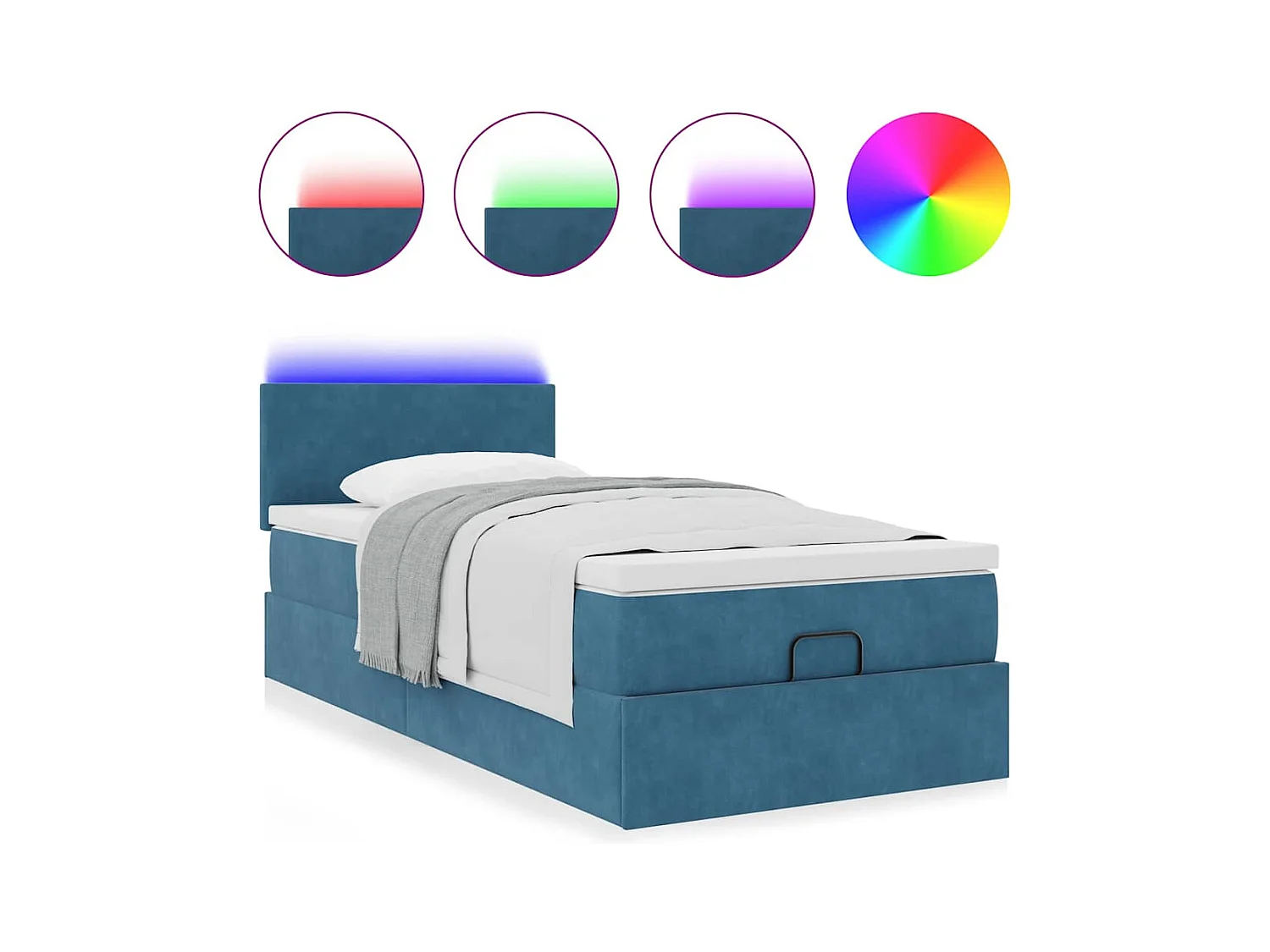 Ottoman-Bett mit Matratze & LEDs Dunkelblau 90x190 cm Samt