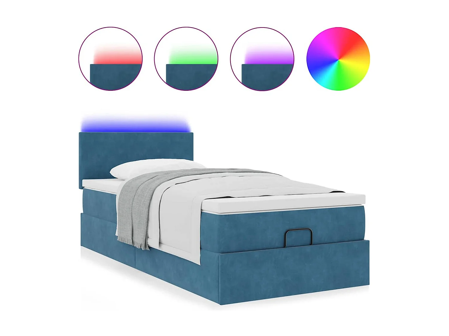 Cadre de lit ottoman avec matelas bleu foncé 90x190 cm velours
