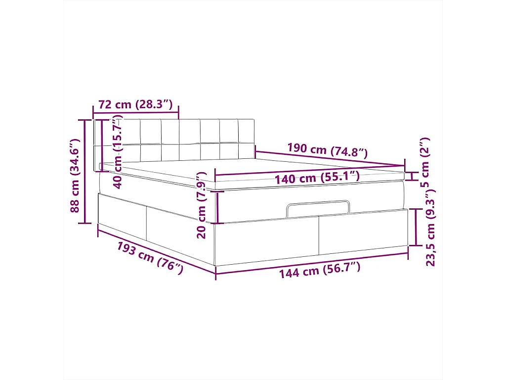 Cama otomana com colchão & LEDs 140x190 cm castanho escuro