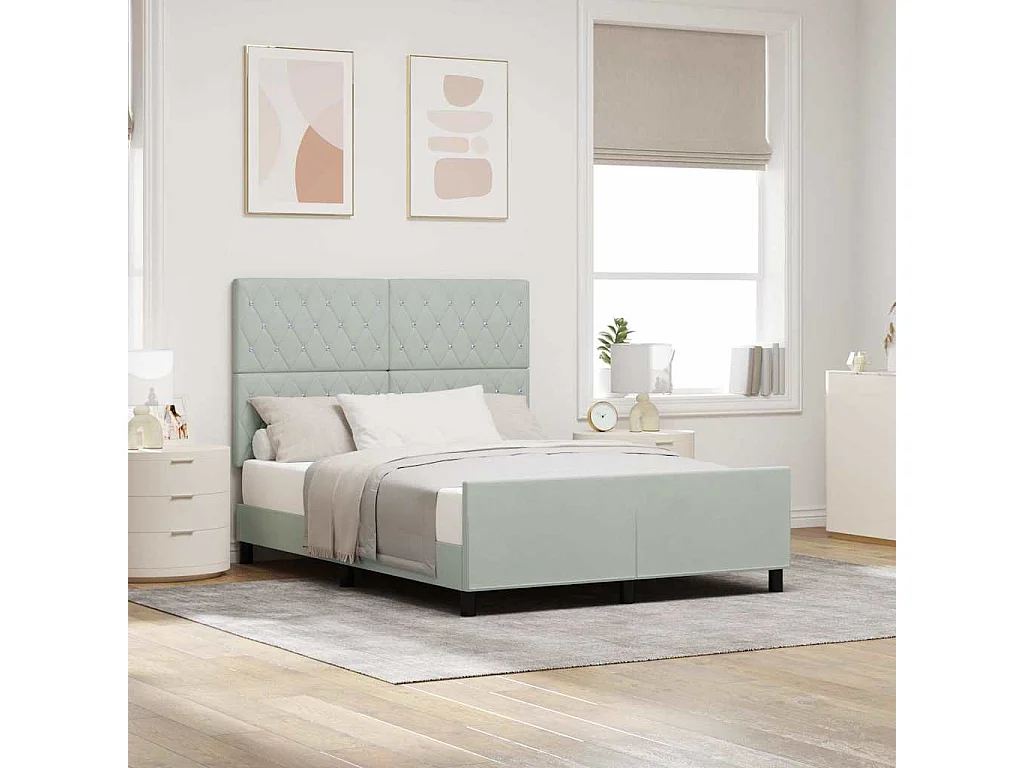Boxspringbett mit Kopfteil Hellgrau 140 x 190 cm Samt