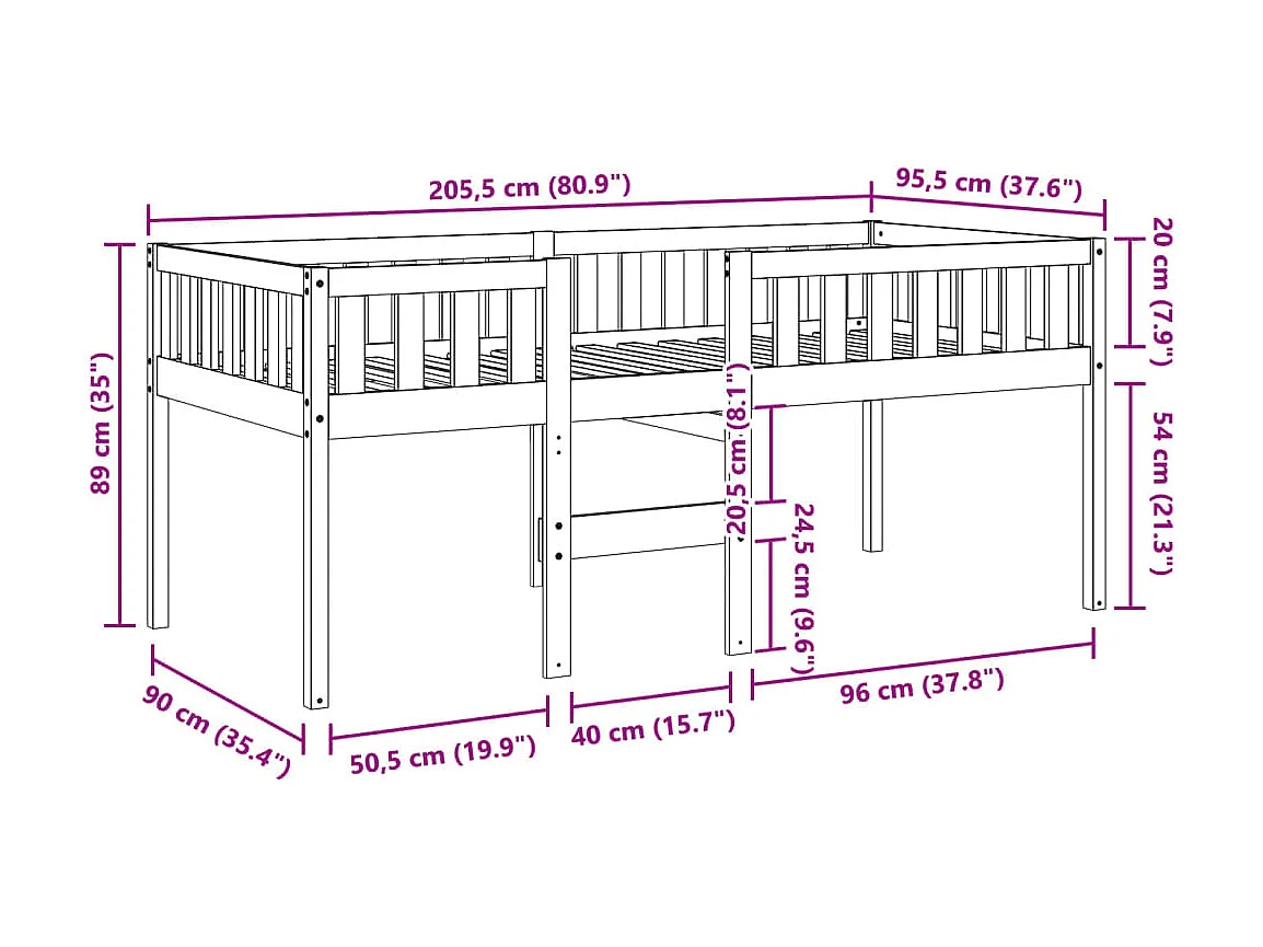 Letto Bambini senza Materasso Marrone Cera 90x200 cm Legno Pino