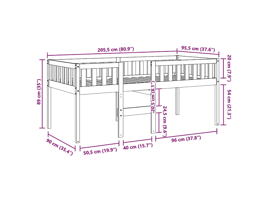 Lit pour enfants sans matelas cire marron 90x200 cm pin massif