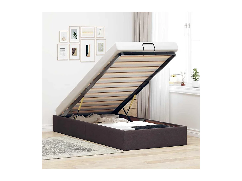 Cadre de lit ottoman sans matelas marron foncé 90x200 cm tissu