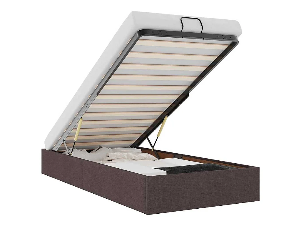 Estructura cama otomana sin colchón tela marrón oscuro 90x200cm