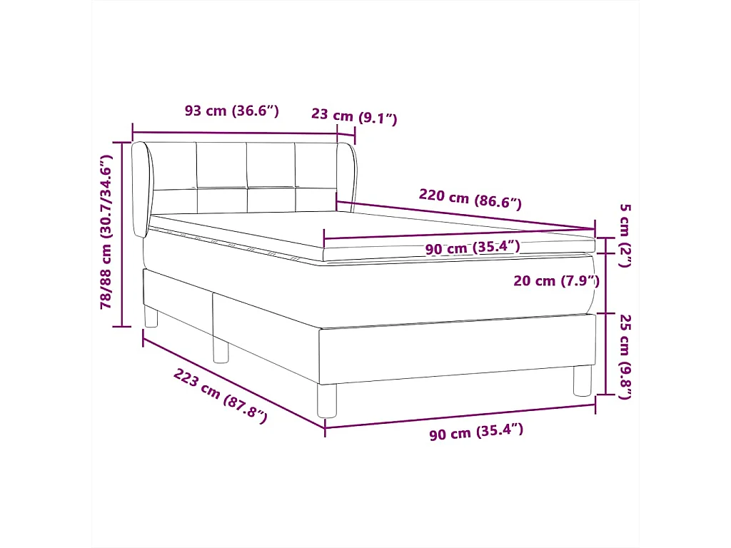 Sommier à lattes de lit avec matelas rose 90x220 cm velours