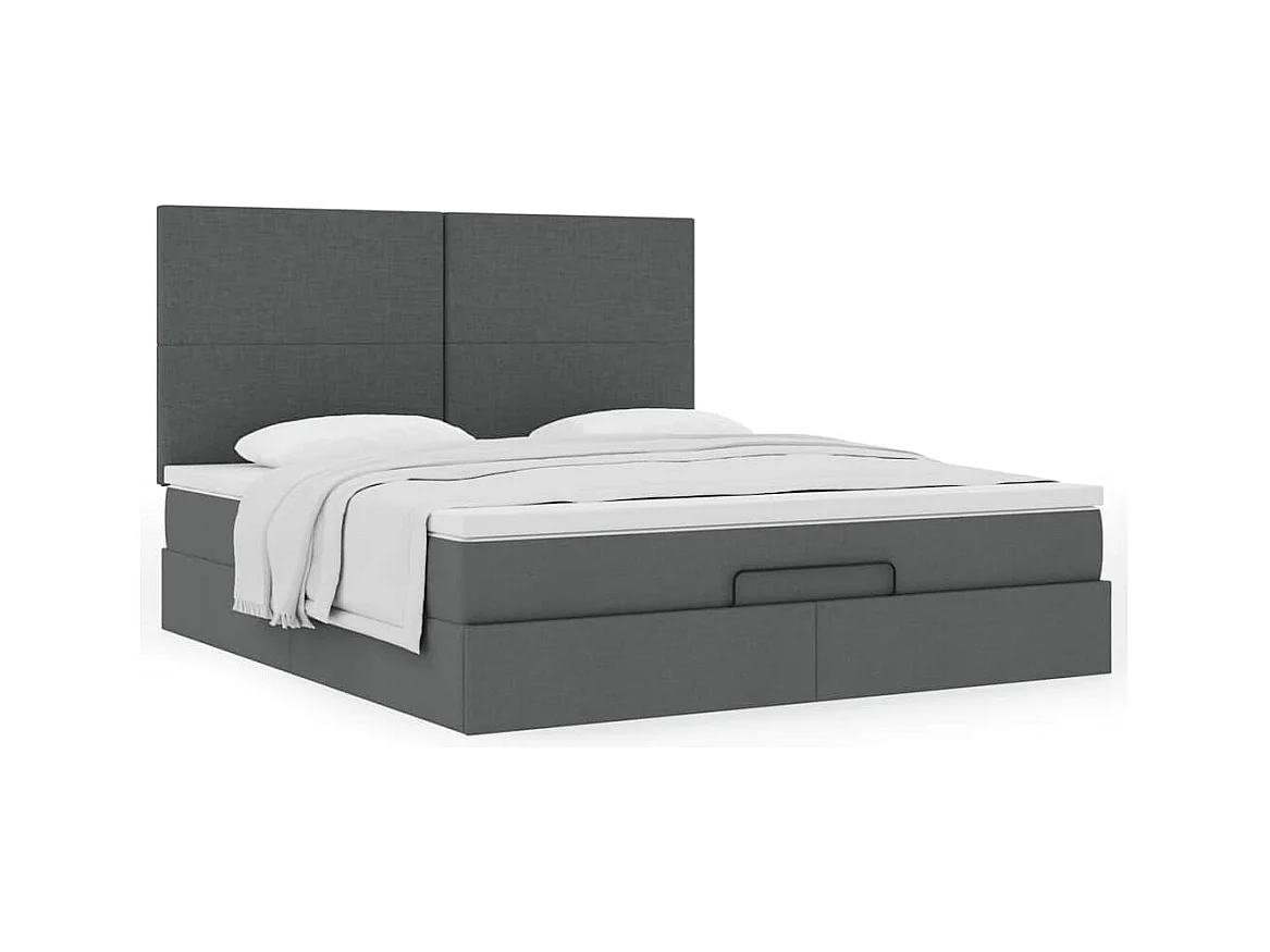 Cadre de lit ottoman avec matelas gris foncé 180x200 cm tissu