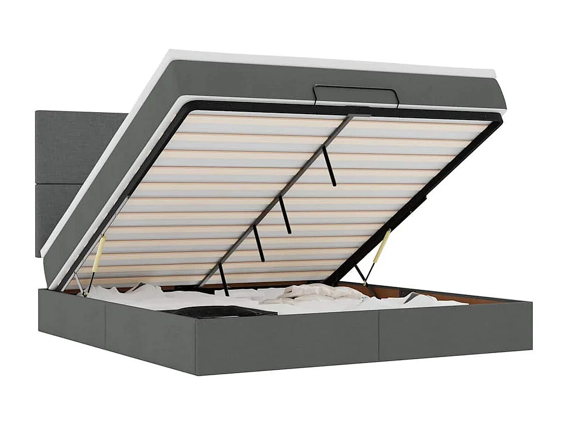 Estructura cama otomana colchón tela gris oscuro 180x200cm