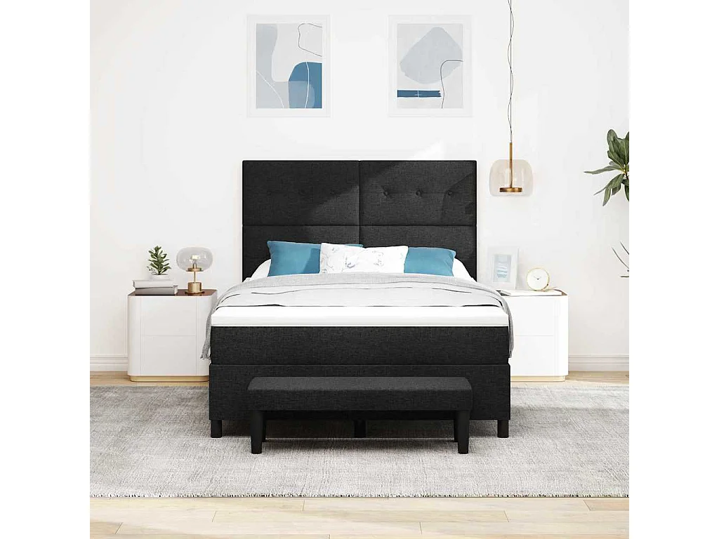 Cama Box com colchão com cabeceira Preto 140 x 200 cm tecido