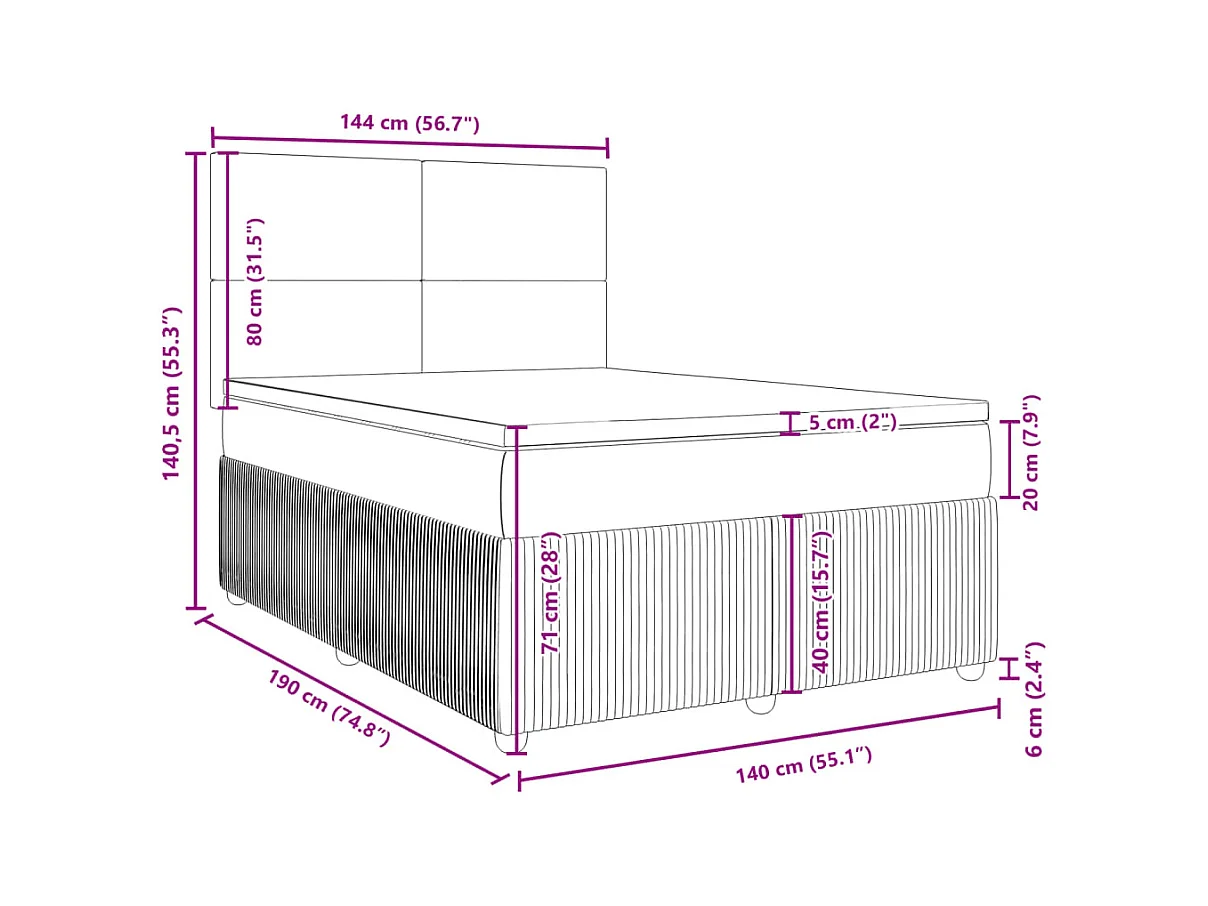 Sommier à lattes de lit avec matelas Gris foncé 140x190cm Tissu