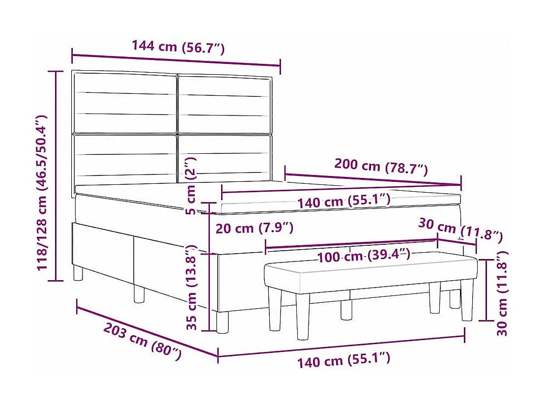 Boxspringbed met matras Lichtgrijs 140 x 200 cm Stof