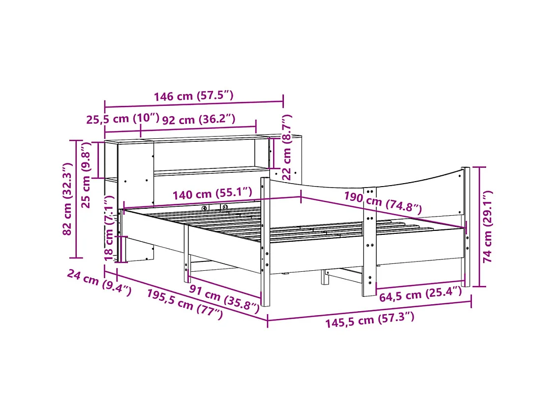 Cadre de lit sans matelas 140x190 cm bois de pin massif