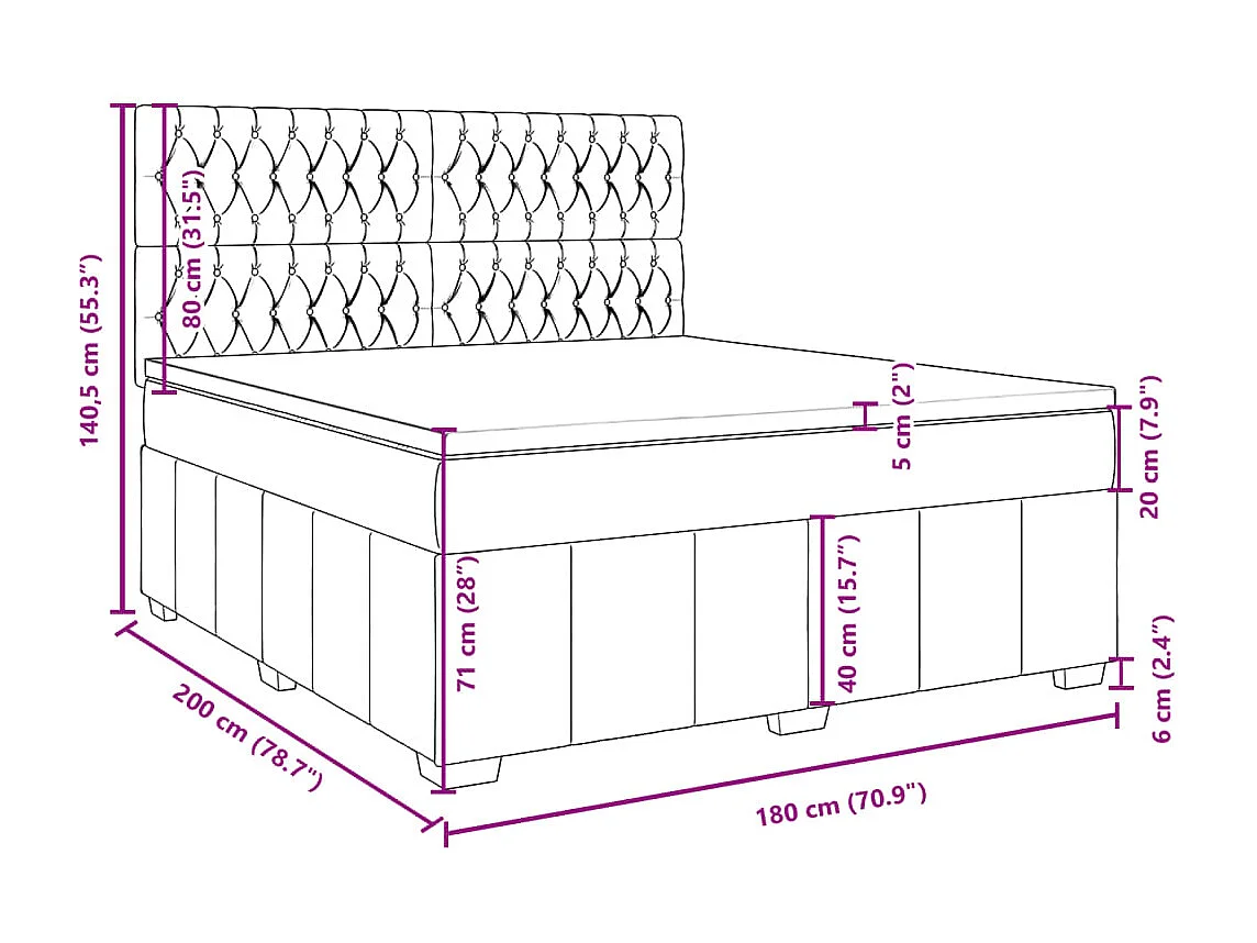 Boxspringbett mit Matratze Schwarz 180x200 cm Stoff