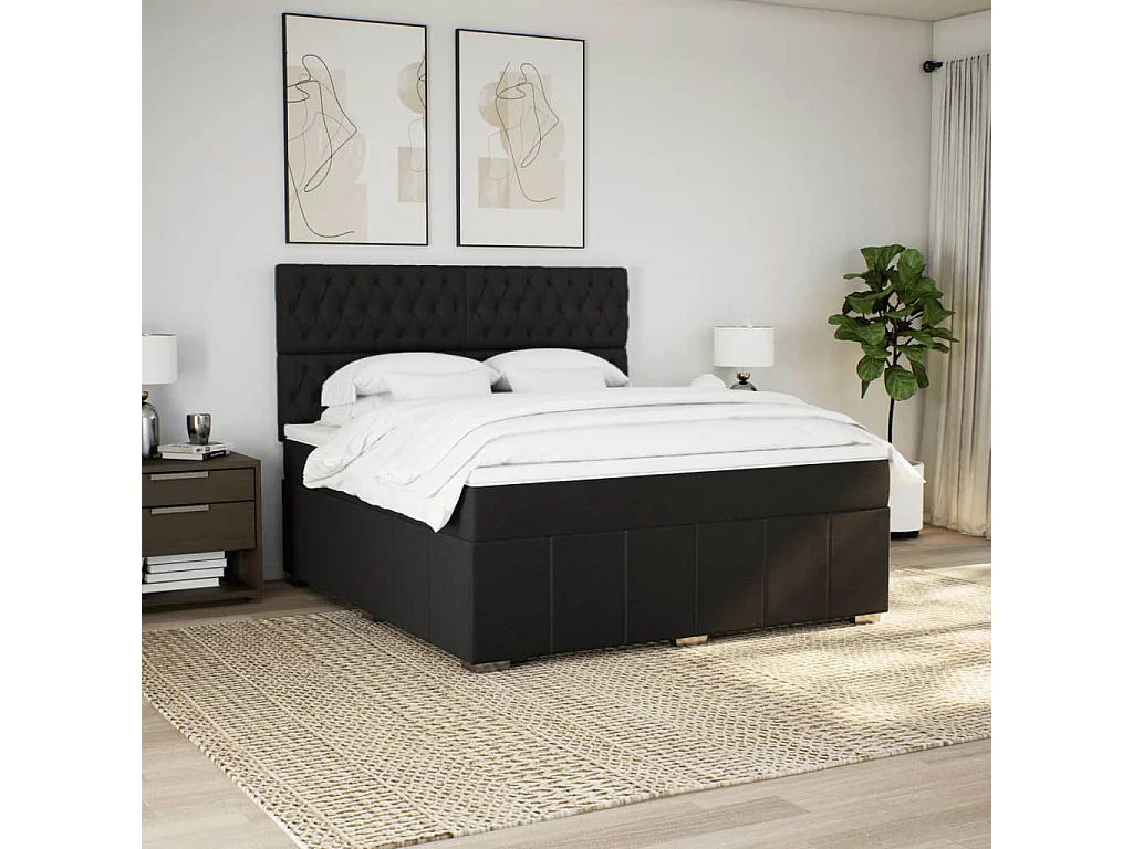 Boxspring met matras stof zwart 180x200 cm