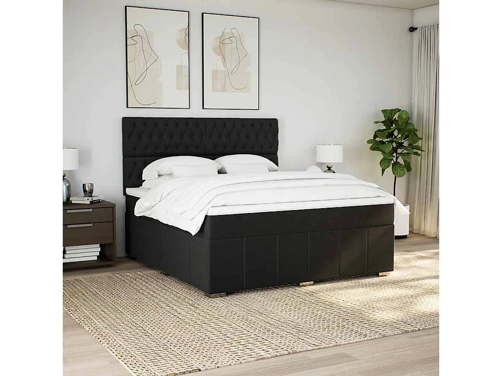 Sommier à lattes de lit avec matelas Noir 180x200 cm Tissu