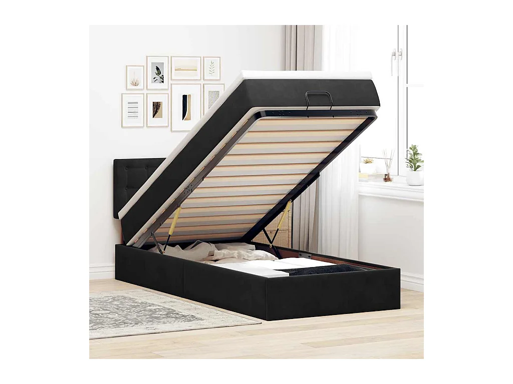 Ottoman-Bett mit Matratze Schwarz 90x200 cm Samt