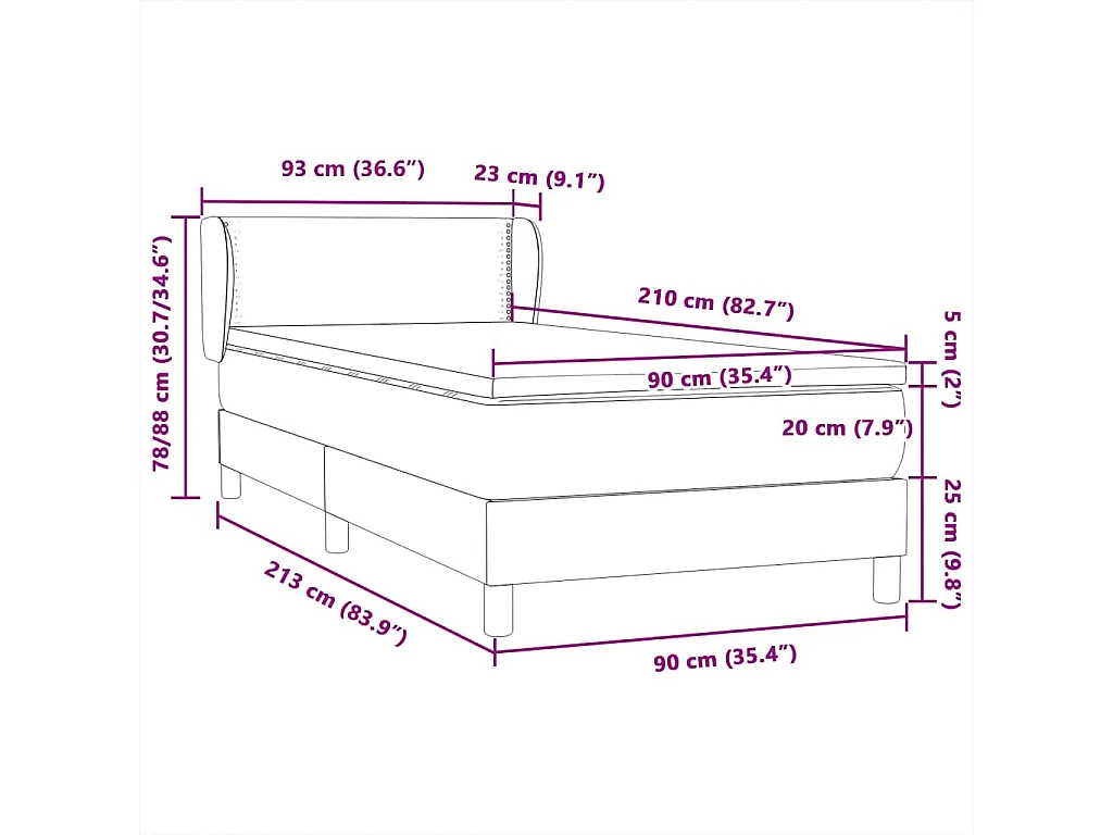 Boxspringbett mit Matratze Schwarz 90x210 cm Samt