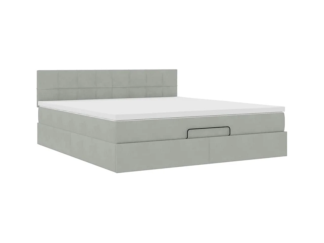Cadre de lit ottoman avec matelas gris clair 160x200 cm velours