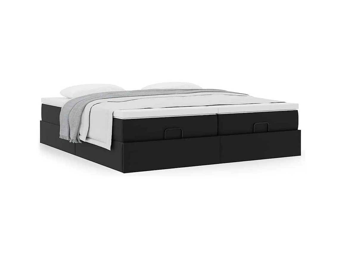 Struttura Letto Pouf con Materassi Nero 160x200 cm Similpelle