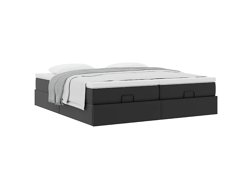 Struttura Letto Pouf con Materassi Nero 160x200 cm Similpelle