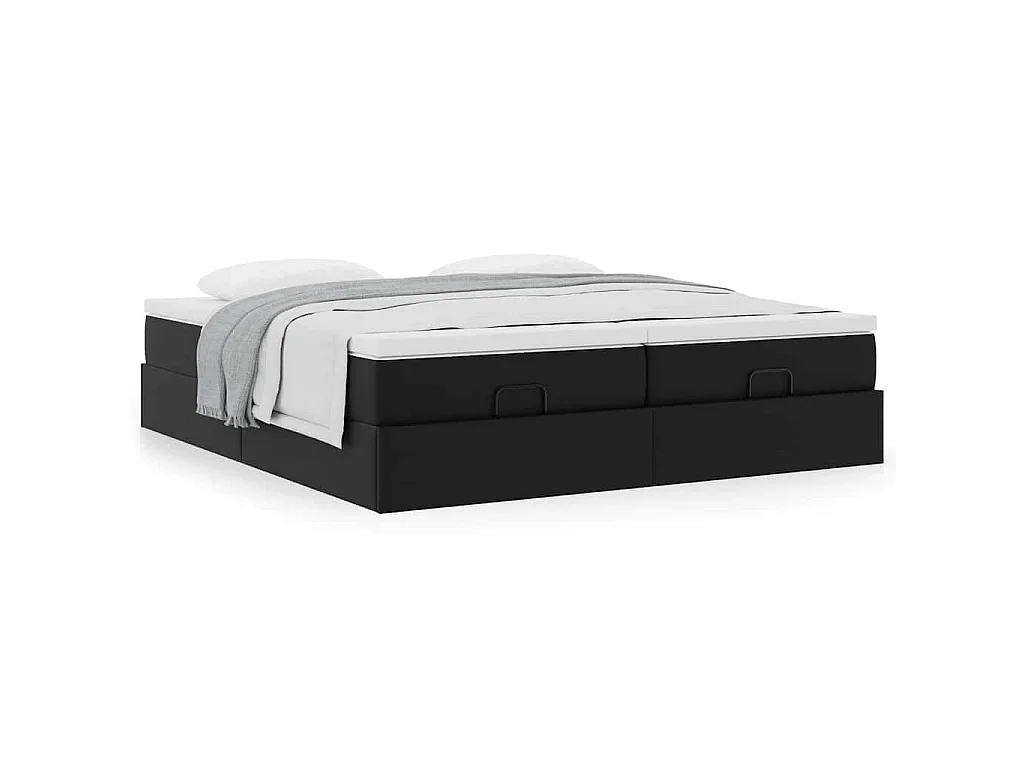 Ottoman-Bett mit Matratzen Schwarz 160x200 cm Kunstleder
