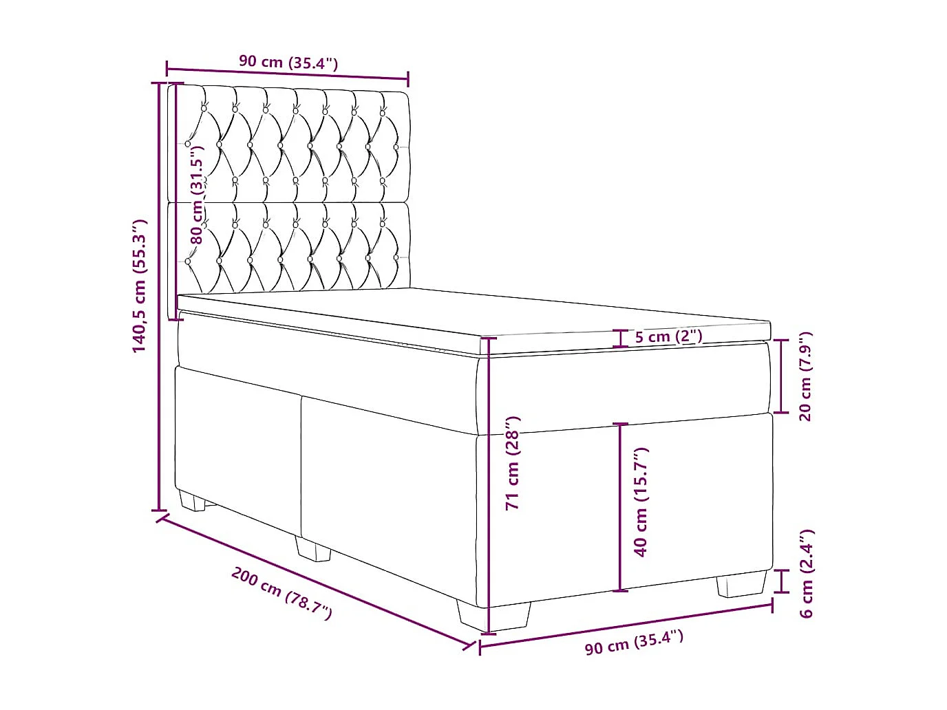 Sommier à lattes de lit avec matelas Vert foncé 90x200 cm
