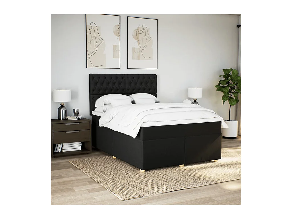 Sommier à lattes de lit avec matelas Noir 140x190 cm Tissu