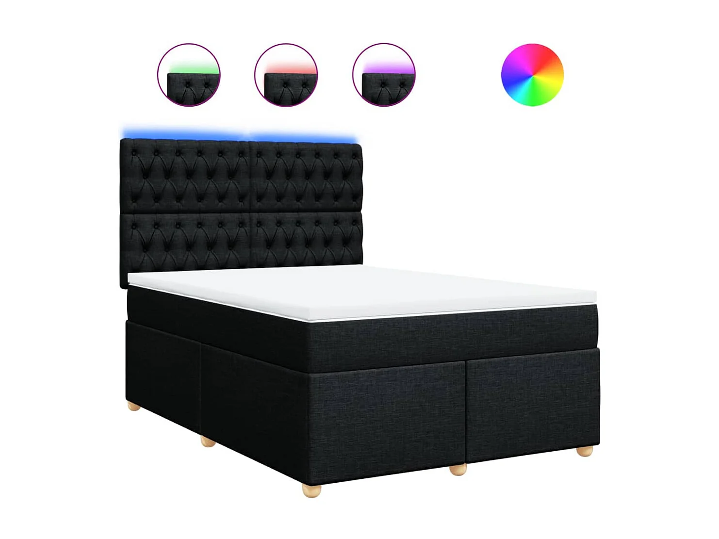 Cama box spring con colchón tela negro 140x190 cm