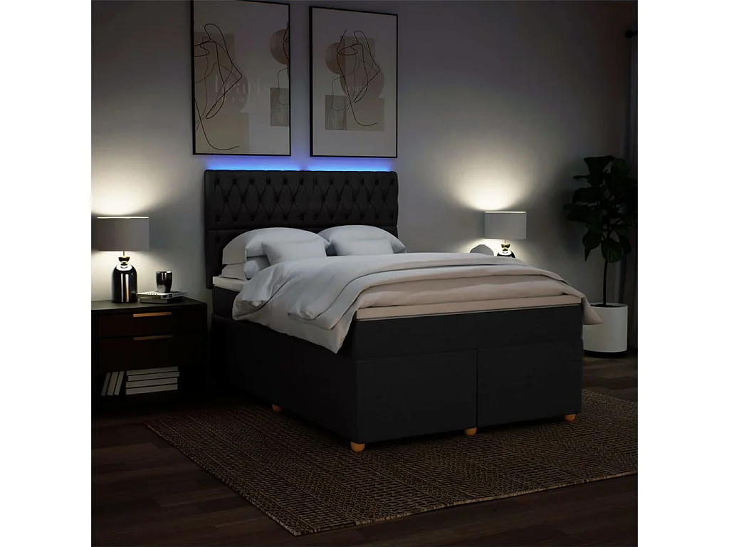 Sommier à lattes de lit avec matelas Noir 140x190 cm Tissu