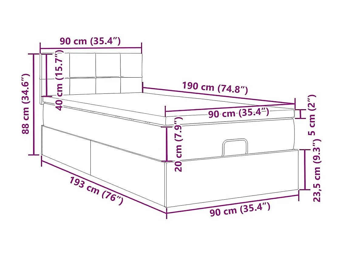 Ottoman-Bett mit Matratze Dunkelblau 90x190 cm Samt