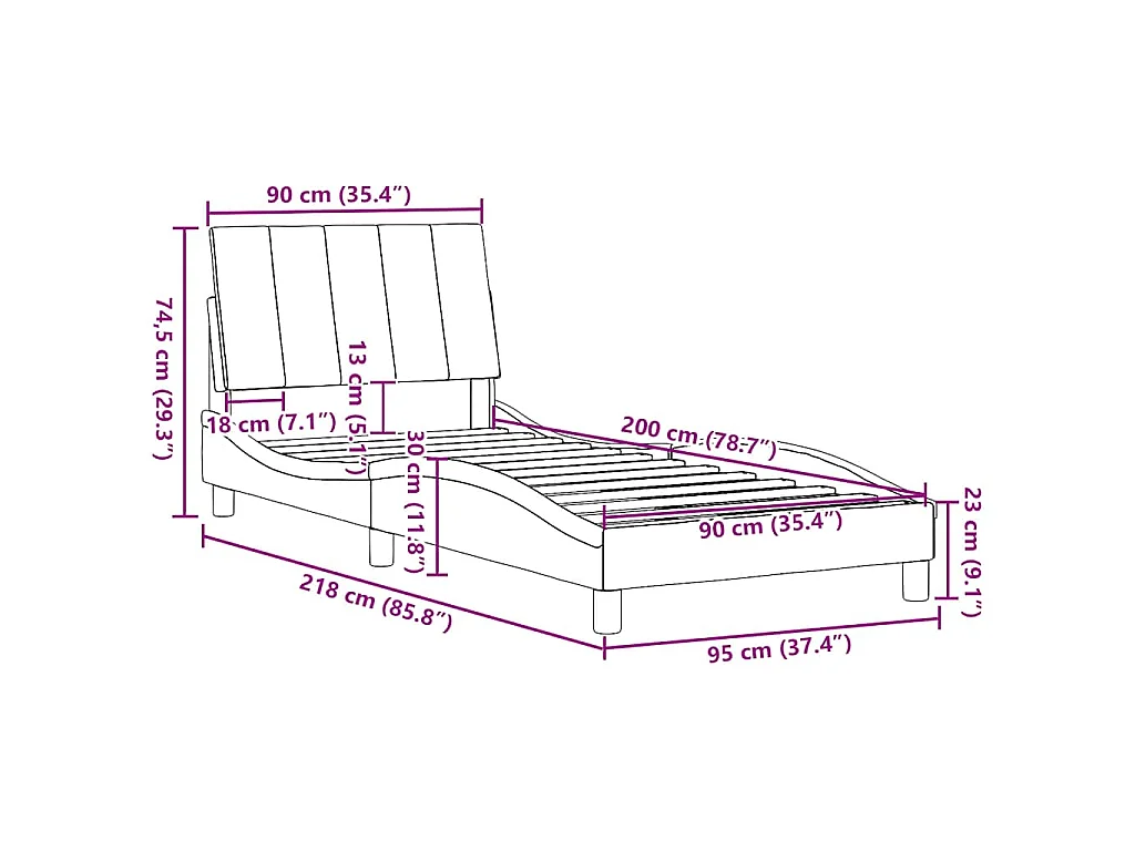 Estrutura de cama sem colchão Hanko 90x200 cm tecido castanho-escuro