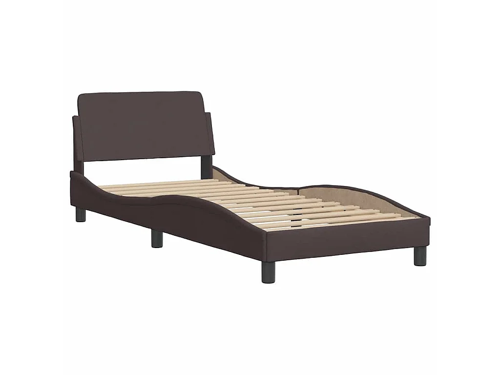 Estrutura de cama sem colchão Hanko 90x200 cm tecido castanho-escuro