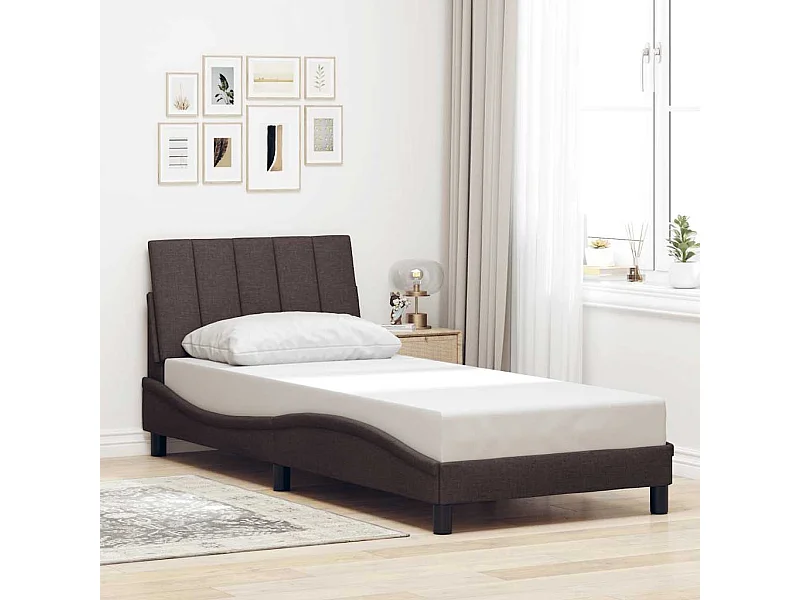 Cadre de lit sans matelas Hanko marron foncé 90x200 cm tissu