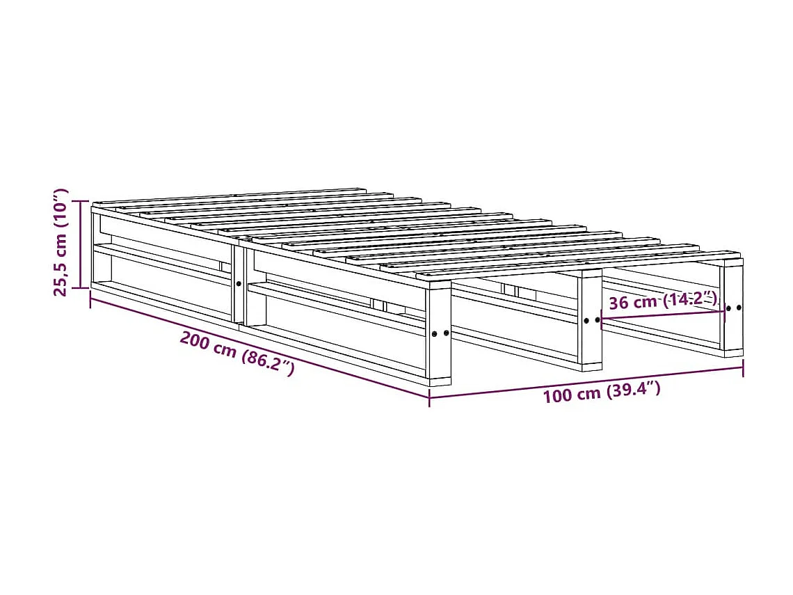 Letto senza Materasso Marrone Cera 100x200 cm in Legno di Pino