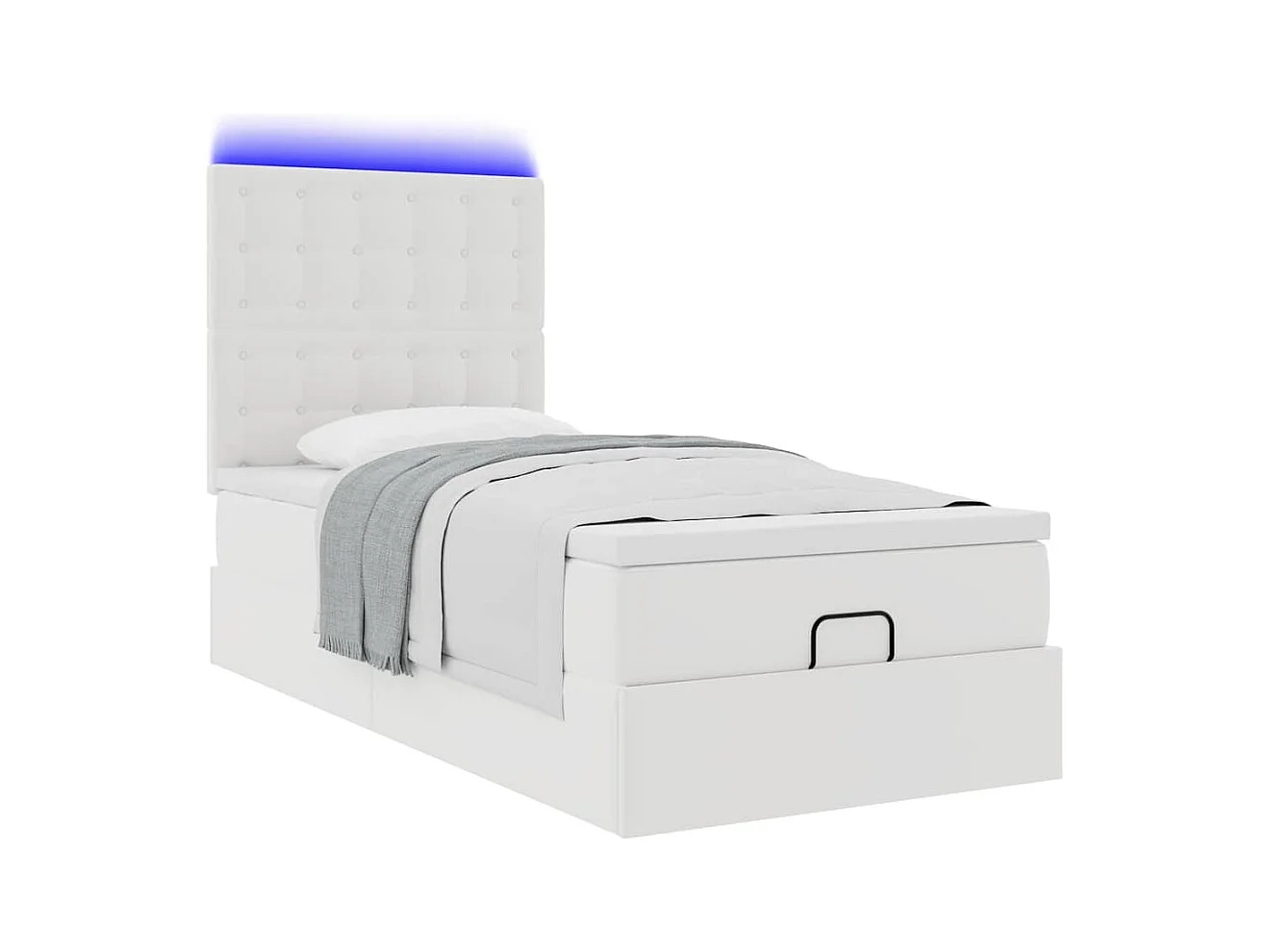 Ottoman-Bett mit Matratze & LEDs Weiß 100x200 cm Kunstleder