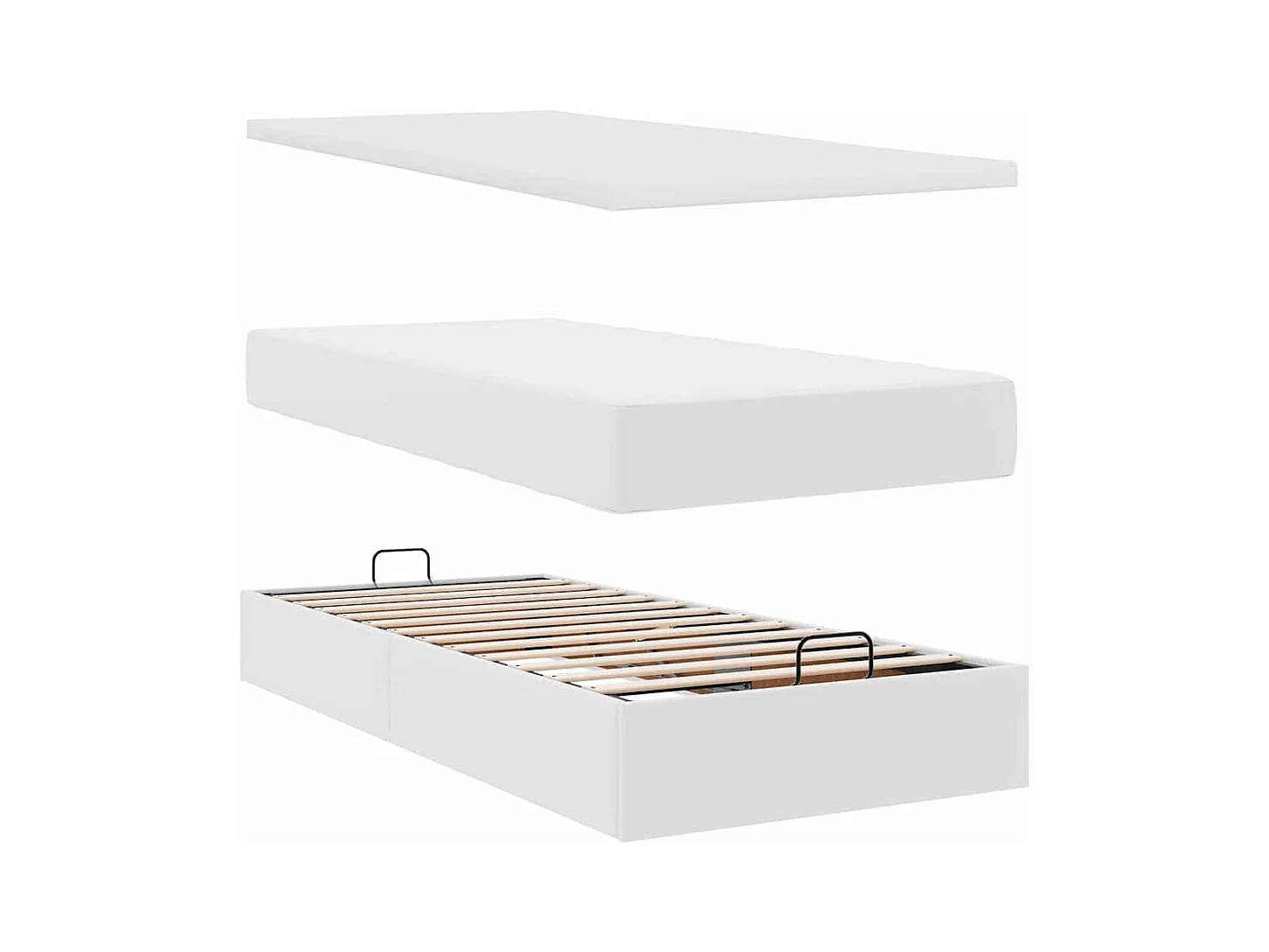 Ottoman-Bett mit Matratze & LEDs Weiß 100x200 cm Kunstleder