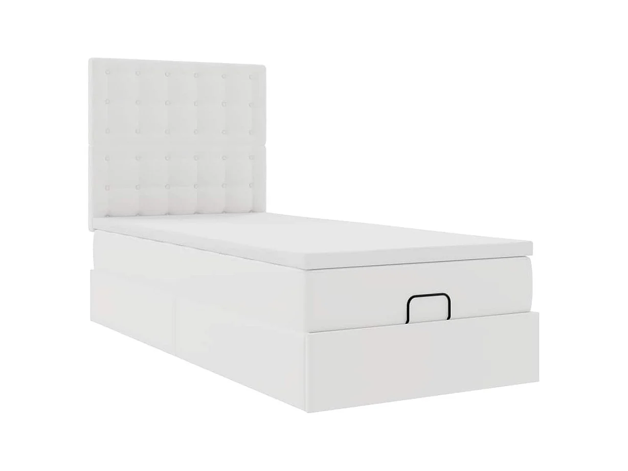 Ottoman-Bett mit Matratze & LEDs Weiß 100x200 cm Kunstleder