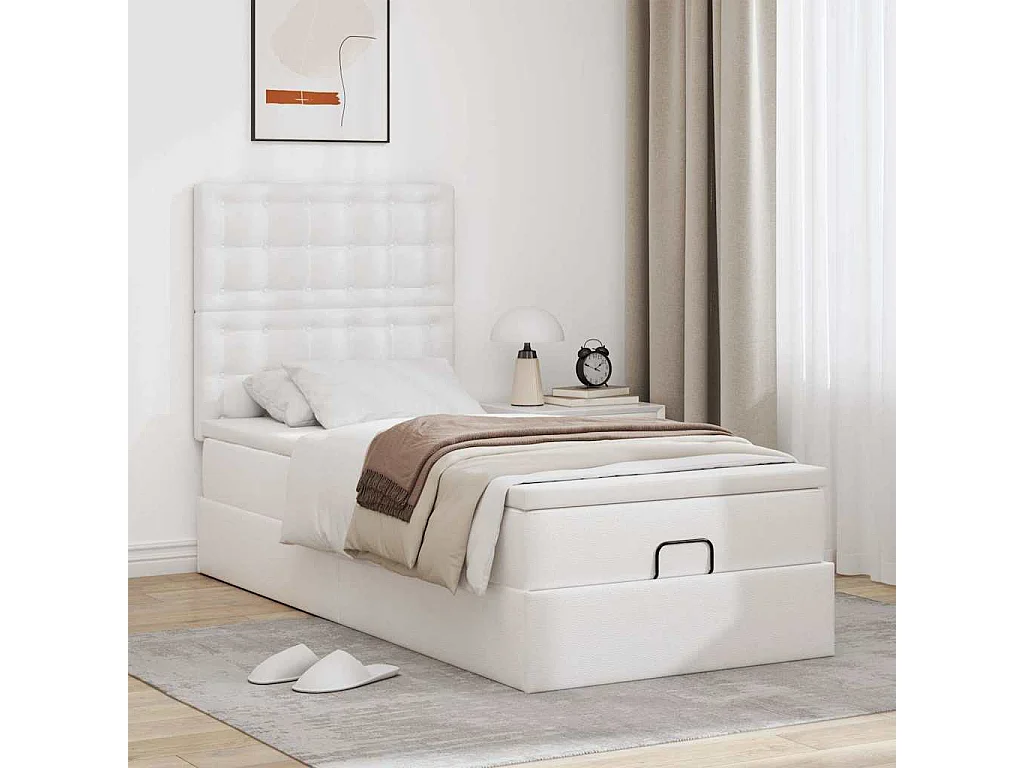 Struttura Letto Pouf con Materasso Bianco 100x200 cm Similpelle