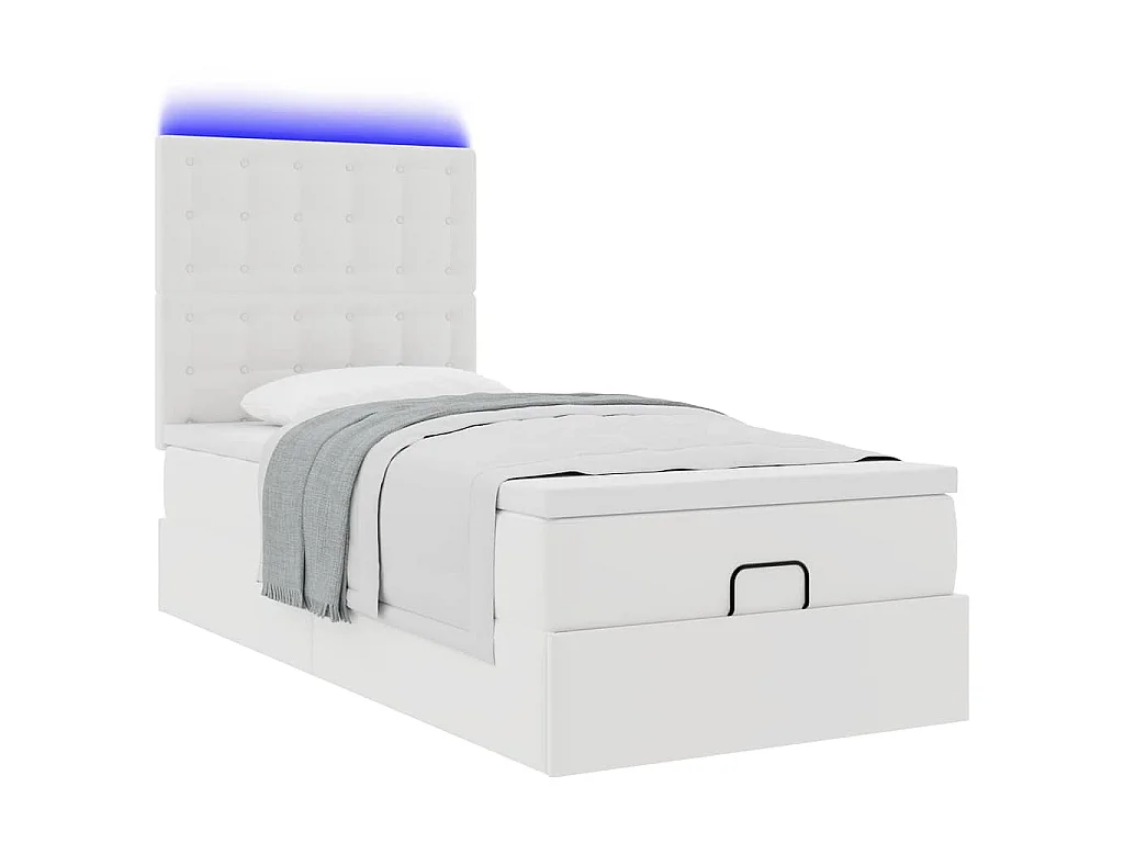 Struttura Letto Pouf con Materasso Bianco 100x200 cm Similpelle