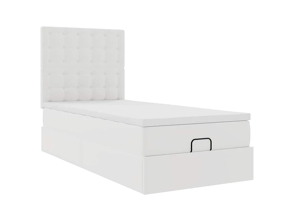 Struttura Letto Pouf con Materasso Bianco 100x200 cm Similpelle