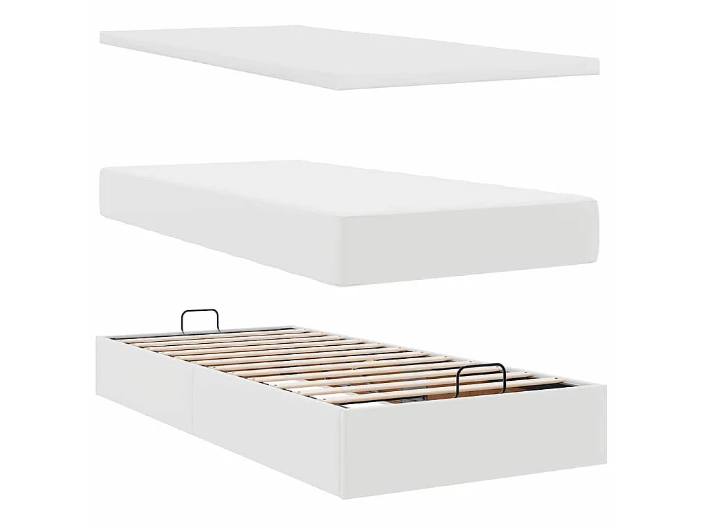 Struttura Letto Pouf con Materasso Bianco 100x200 cm Similpelle