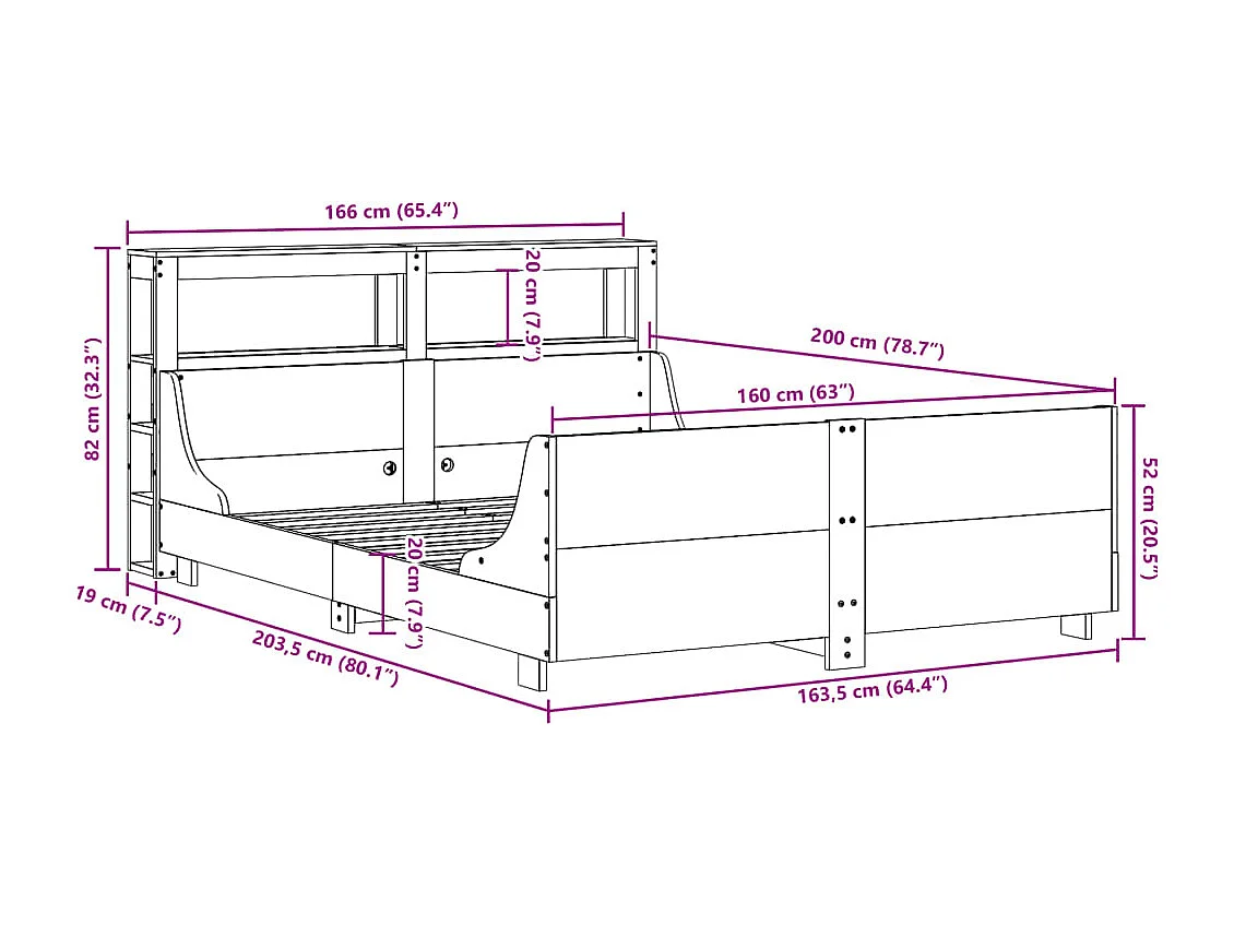 Cadre de lit sans matelas 160x200 cm bois massif de pin