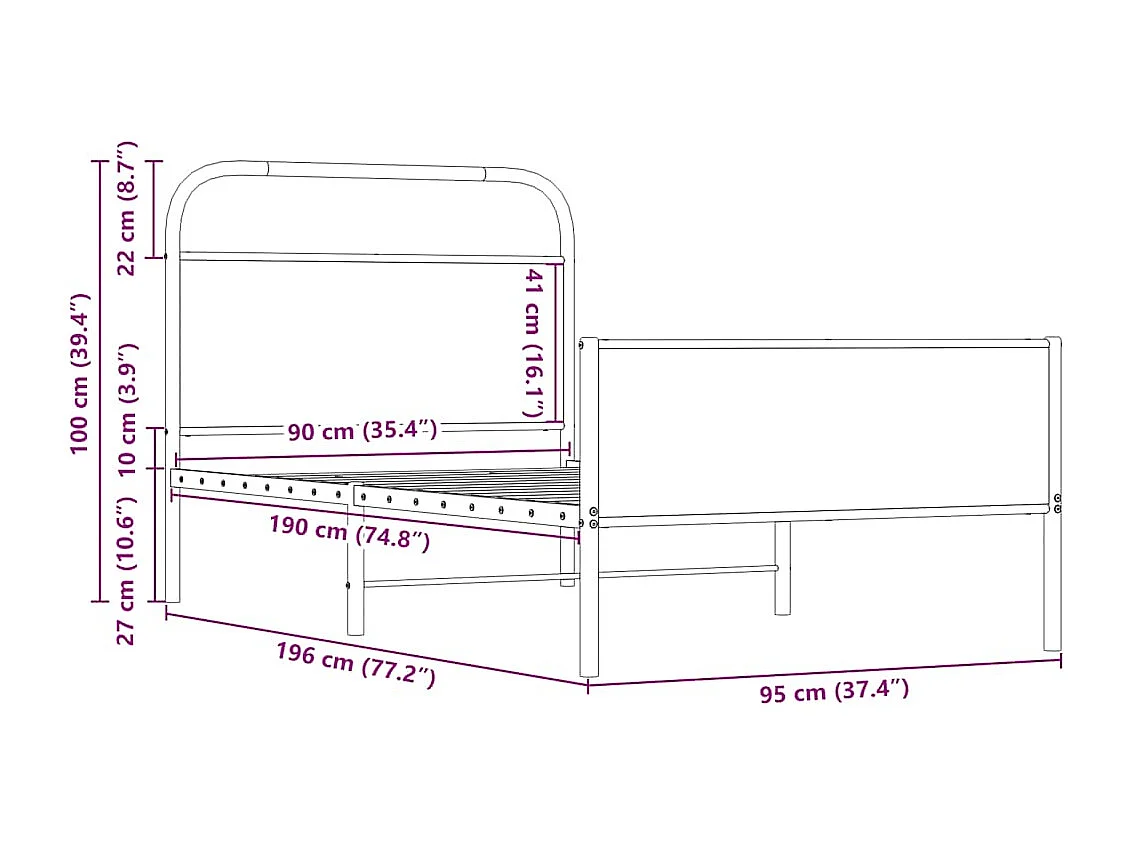 Cadre de lit sans matelas 90x190cm chêne sonoma bois ingénierie