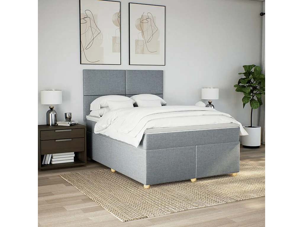 Sommier à lattes de lit avec matelas Gris clair 160x200cm Tissu
