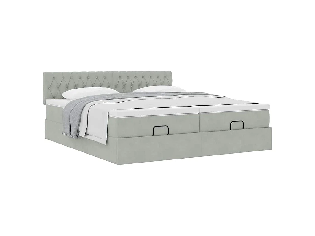 Ottoman bed met matrassen 160x200cm fluweel lichtgrijs