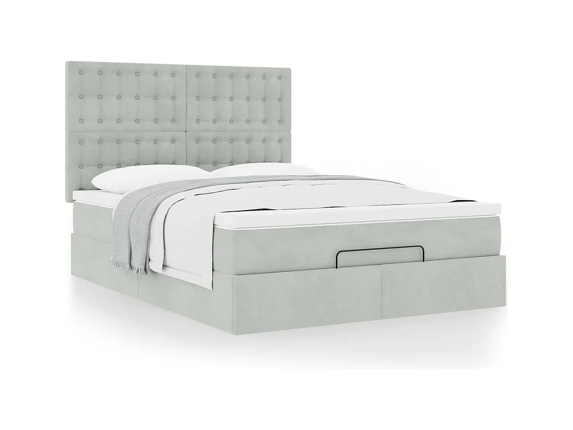 Cadre de lit ottoman avec matelas gris clair 140x200 cm velours