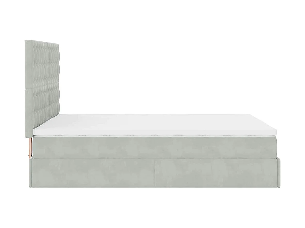 Estrutura cama otomana colchões 140x200cm veludo cinzento claro