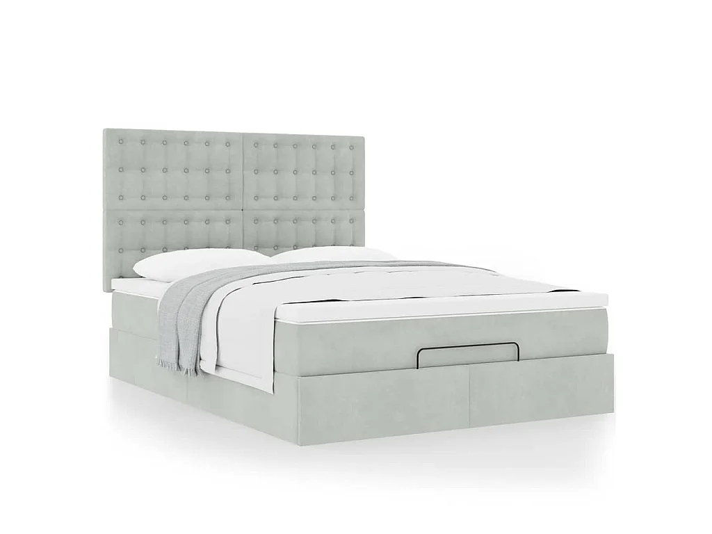 Ottoman bed met matrassen 140x200cm fluweel lichtgrijs