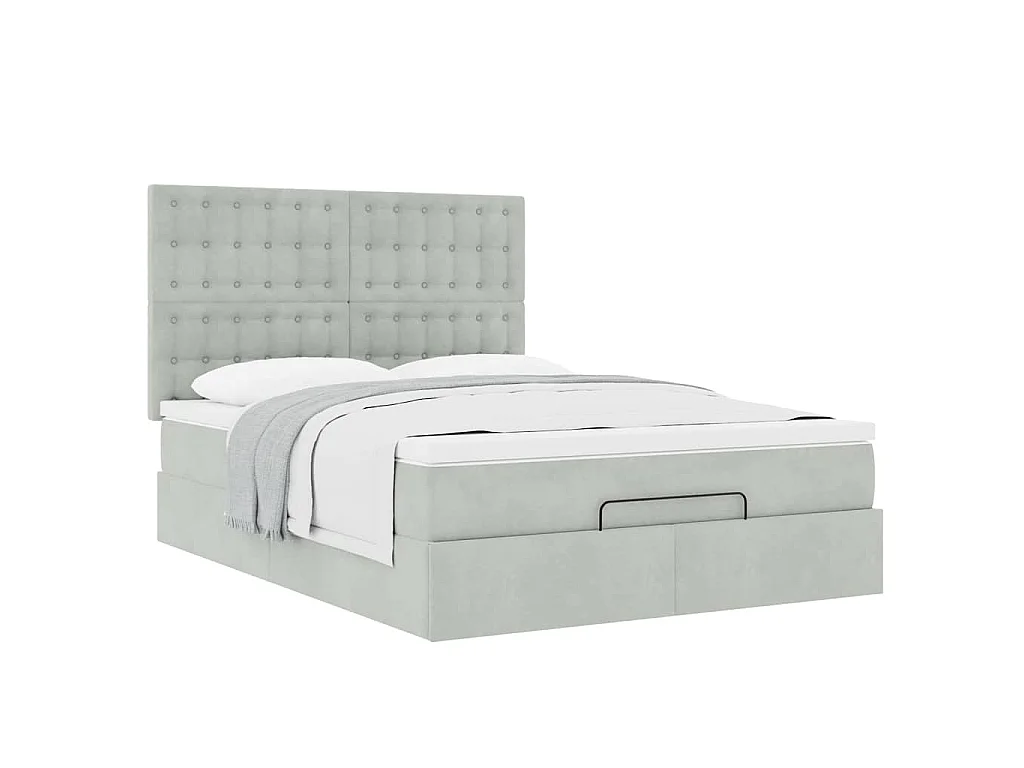 Ottoman bed met matrassen 140x200cm fluweel lichtgrijs